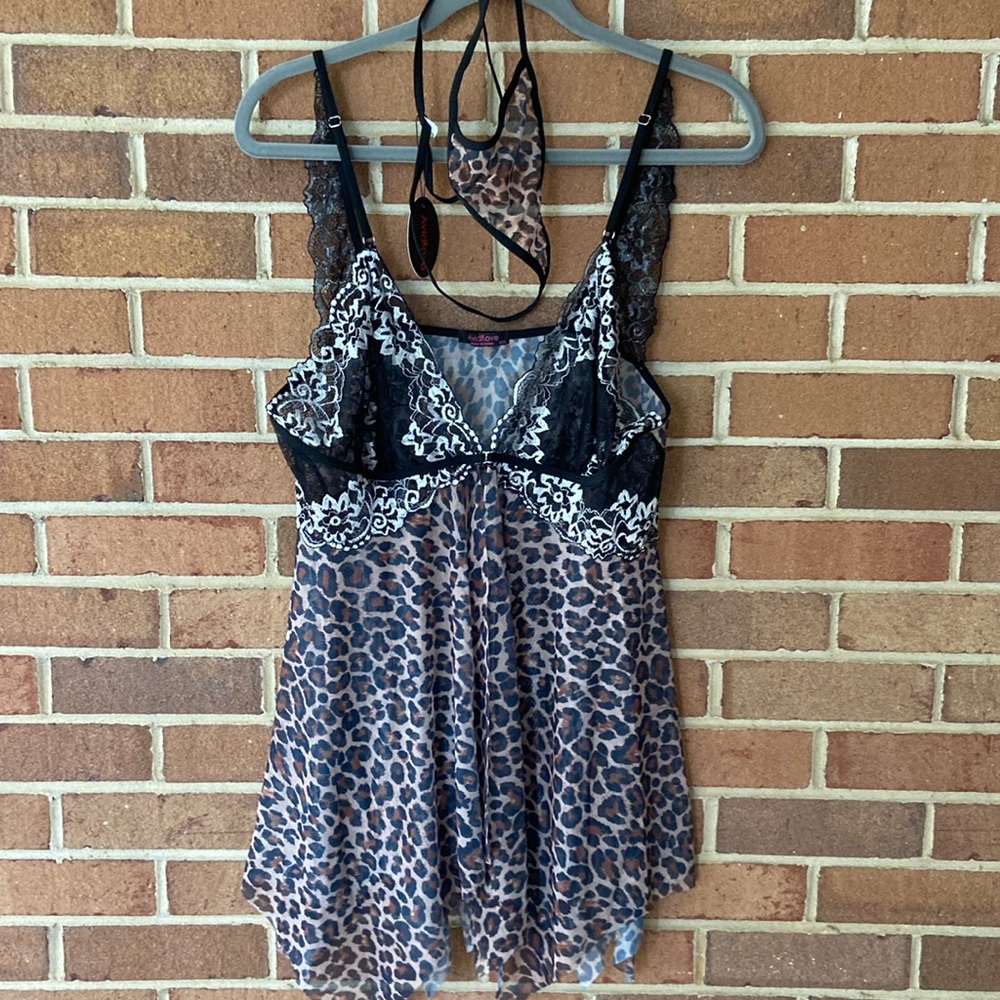 Avidlove Plus Size Leopard Print Front Closure Babydoll Size XXXL NWT